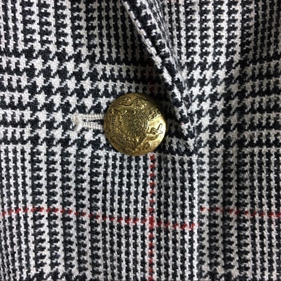 J CREW Jacket Blazer Wool Glen Plaid Houndstooth Check Brown Beige Red Size 8 - Picture 8 of 12